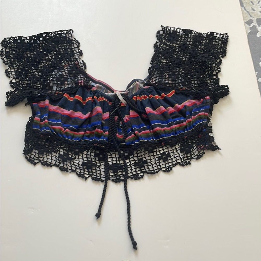 FREE PEOPLE NEW Black and Multicolor Lace Women's Top
